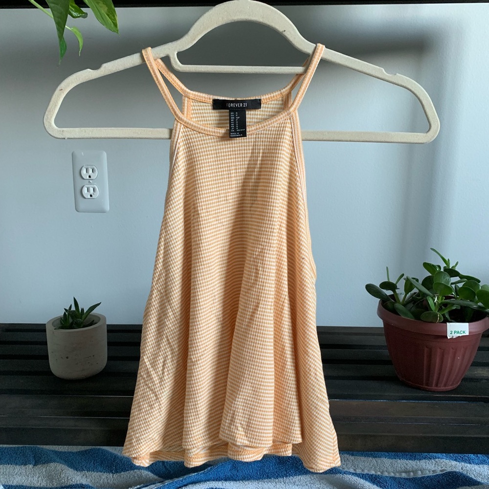 Yellow High-Neck Flowy Cropped Tank Top